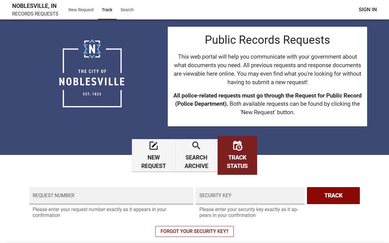 Noblesville Indiana JustFOIA public records portal