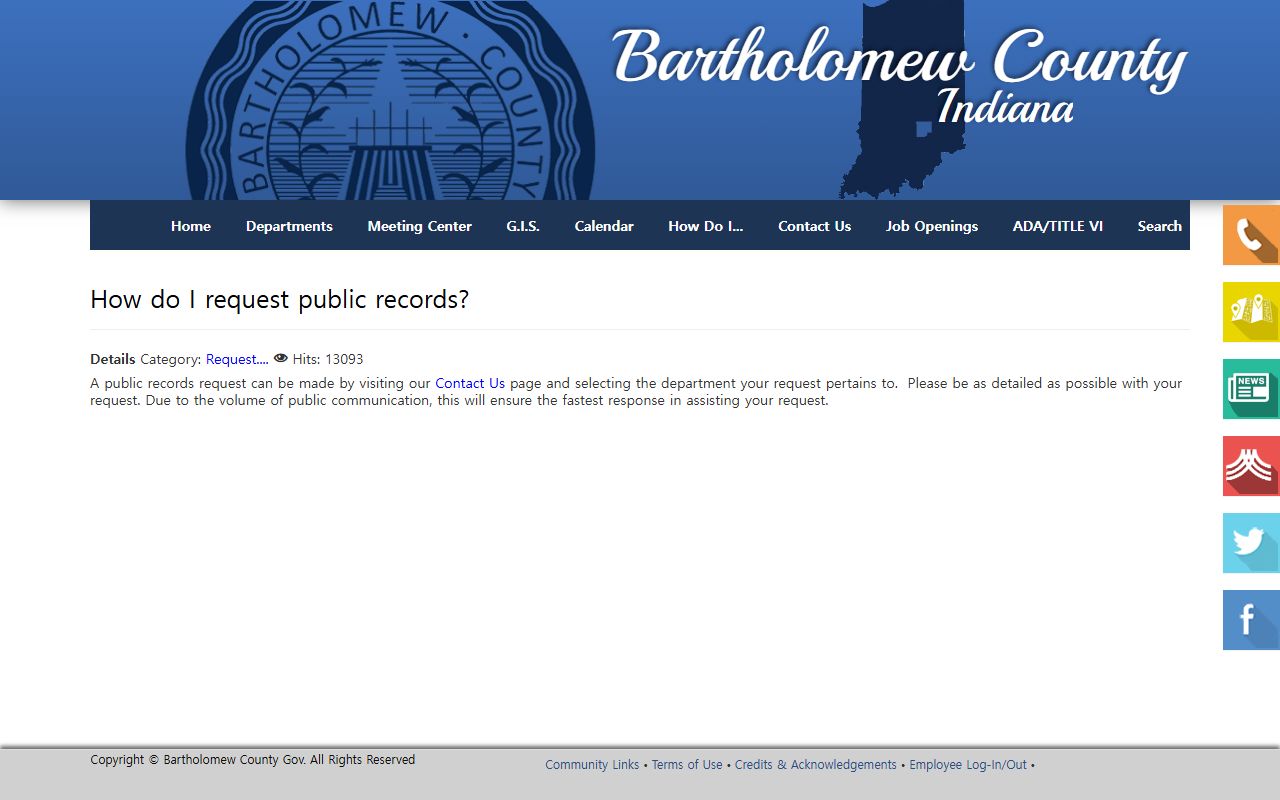 Bartholomew County Indiana public records request FAQ page