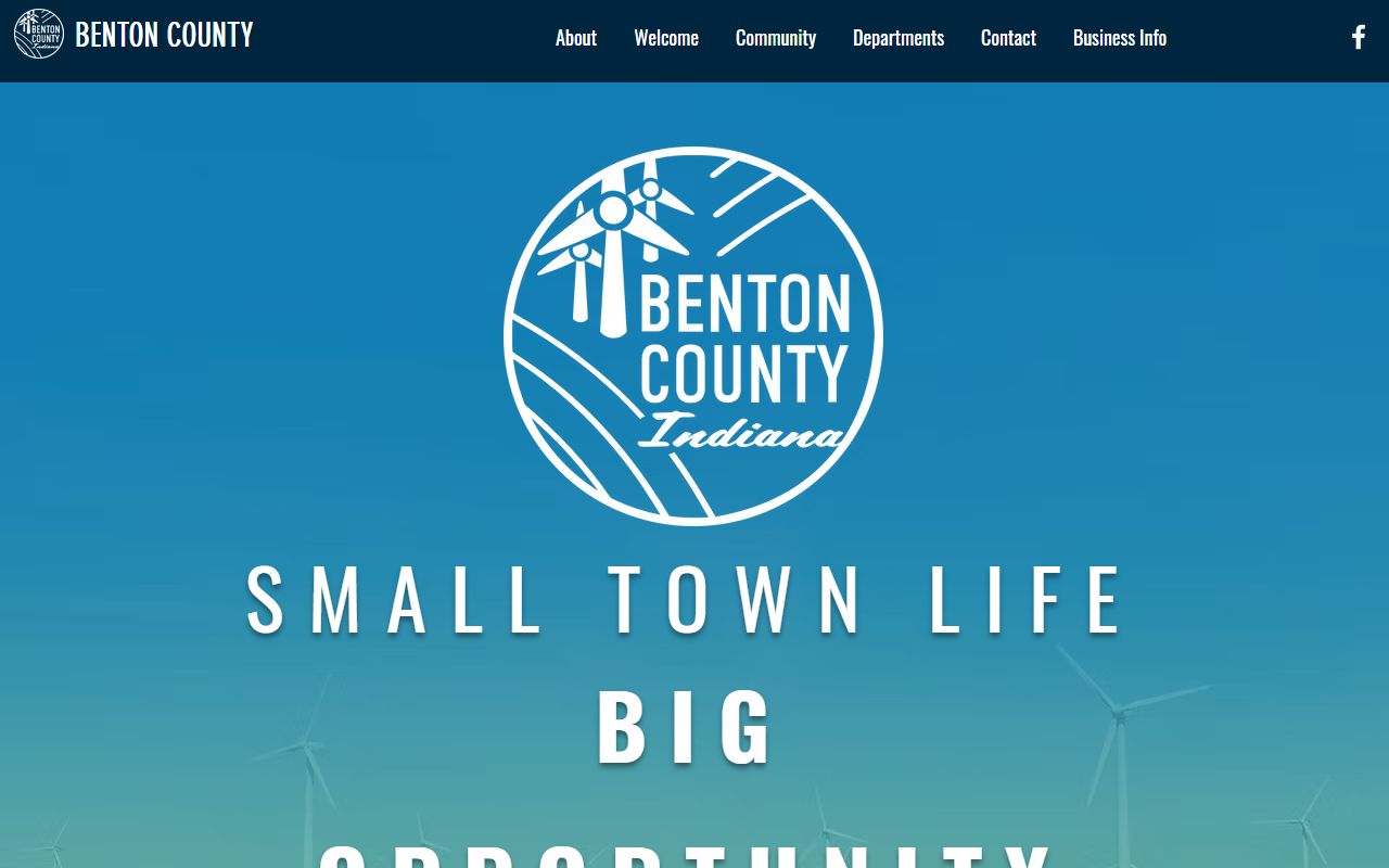 Benton County Indiana government homepage with department contact information