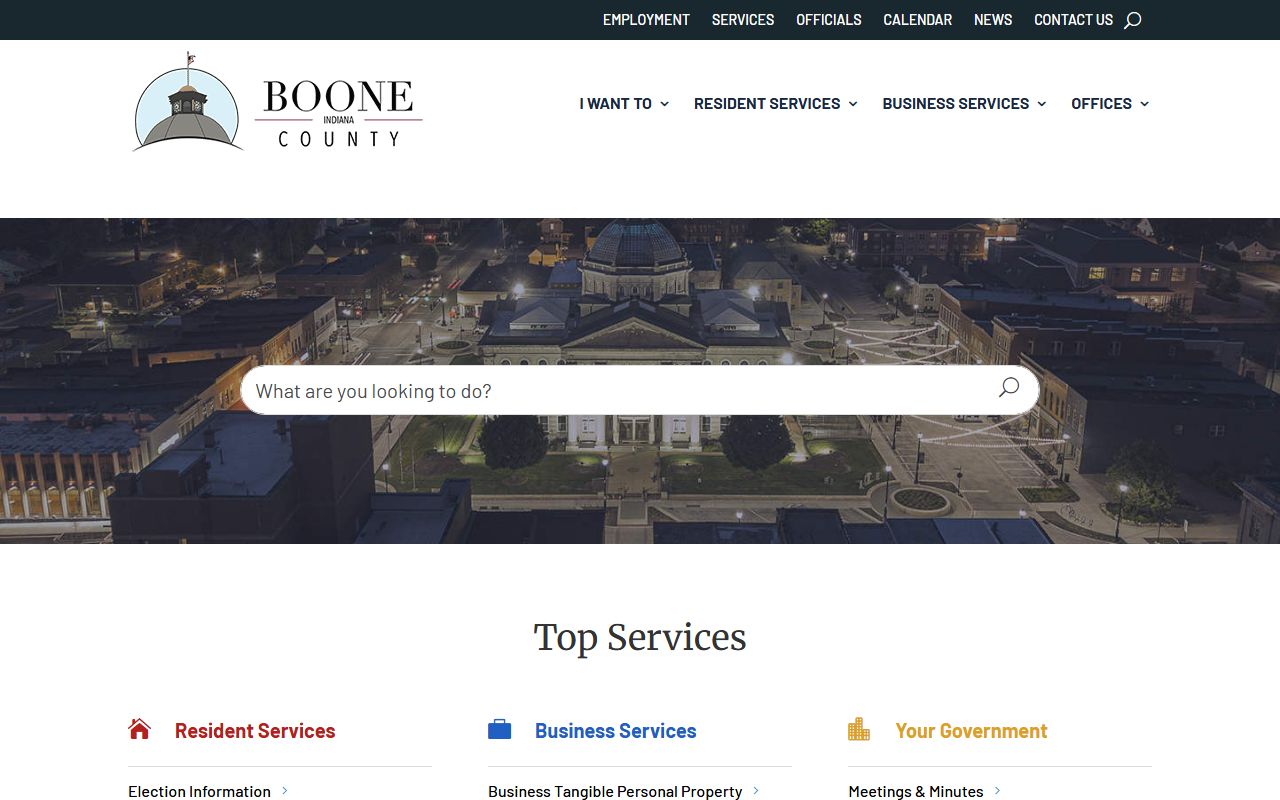 Boone County Indiana government website showing public records resources