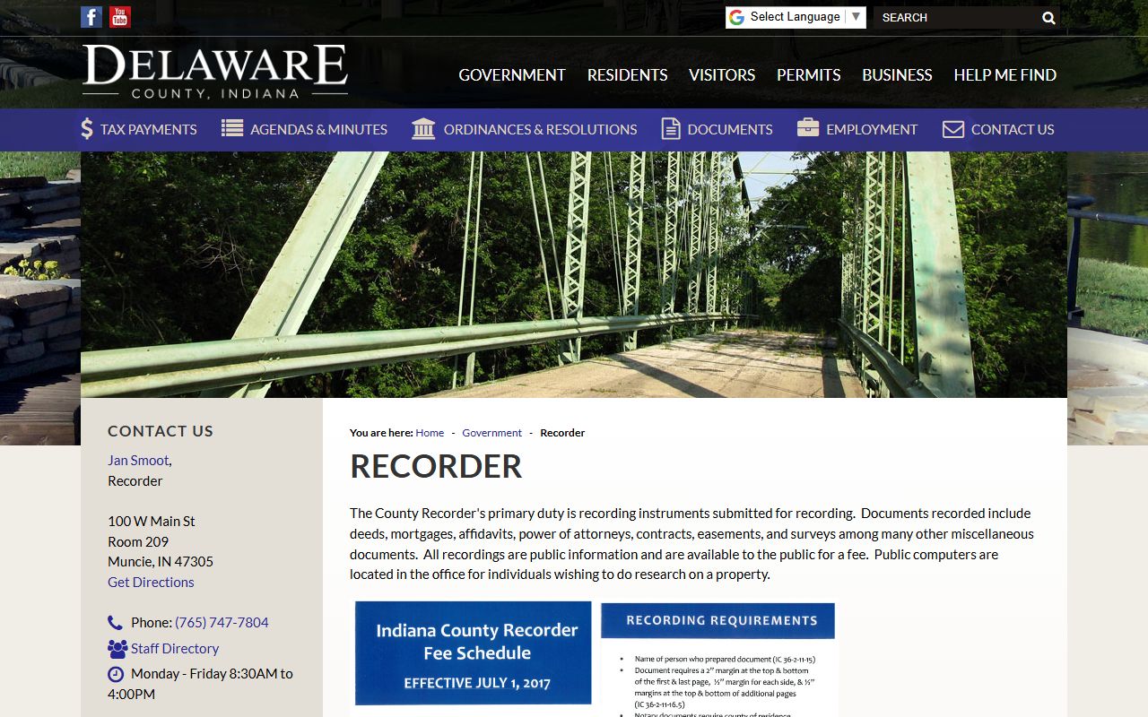 Delaware County Recorder homepage showing property records access options