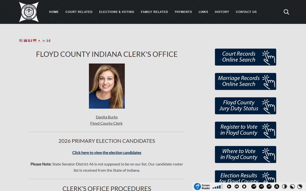 Floyd County Indiana clerk office homepage for public records