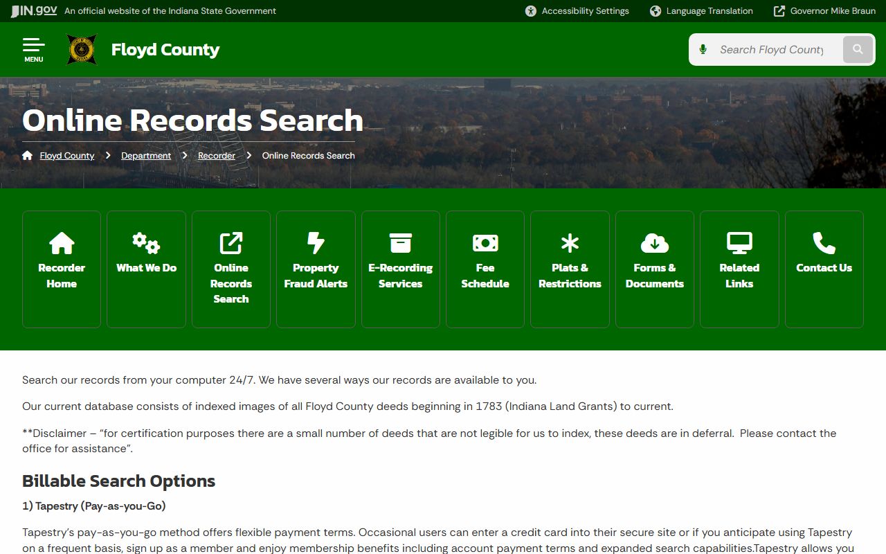 Floyd County Indiana recorder online records search for public records