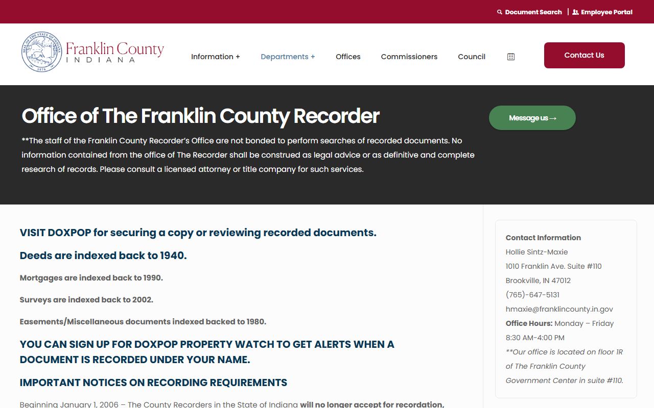 Franklin County Indiana recorder office for public records