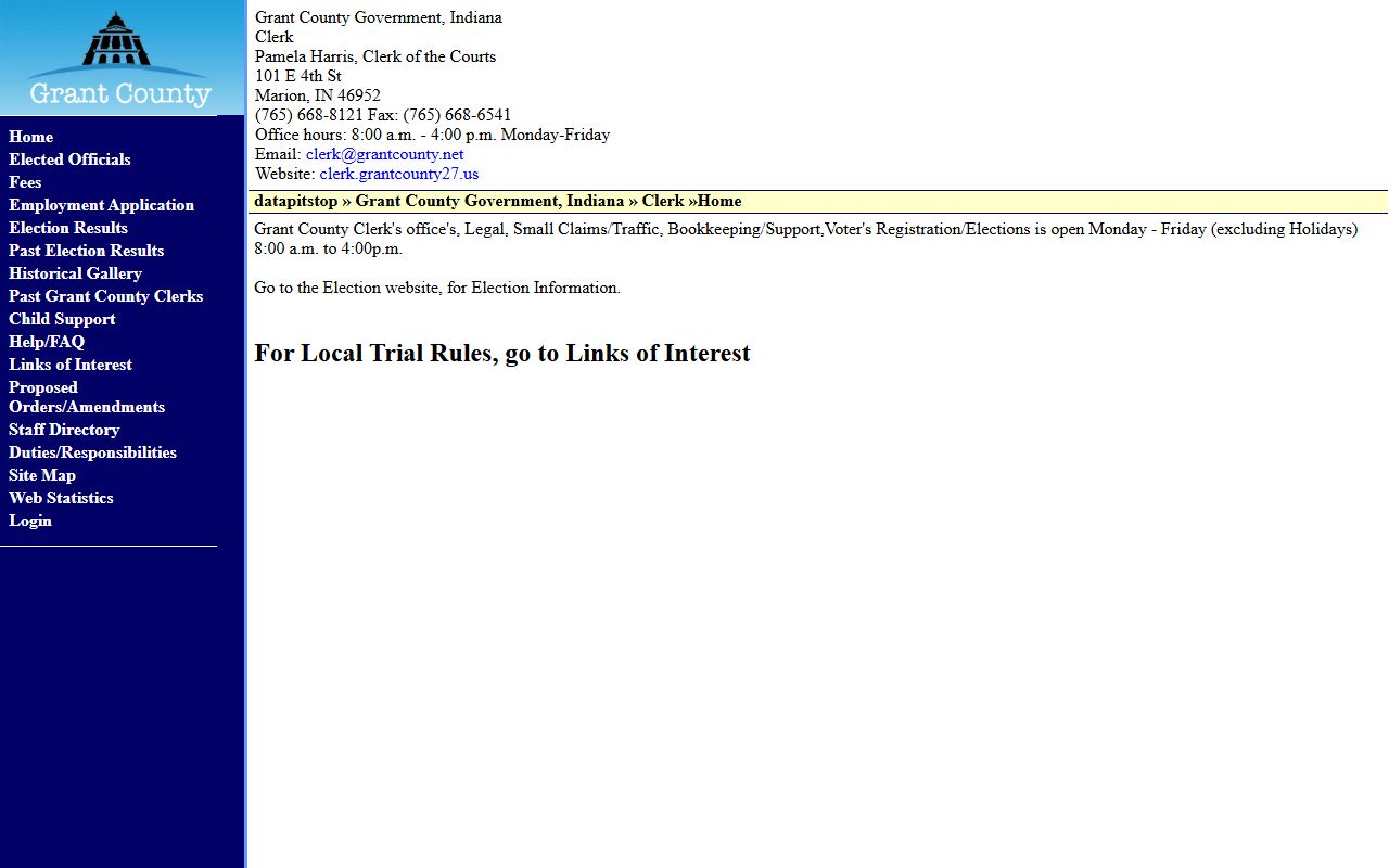 Grant County Indiana clerk office homepage for public records