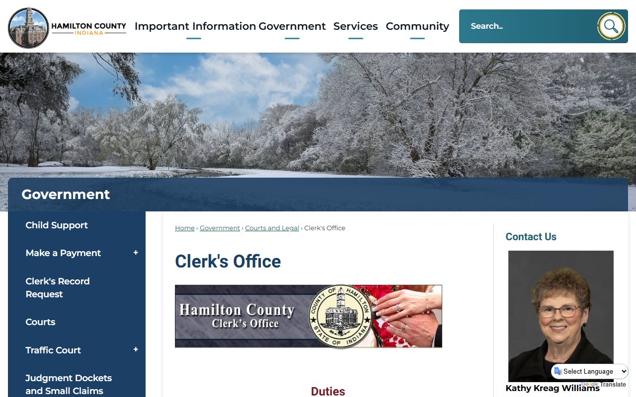 Hamilton County Indiana clerk office homepage for public records