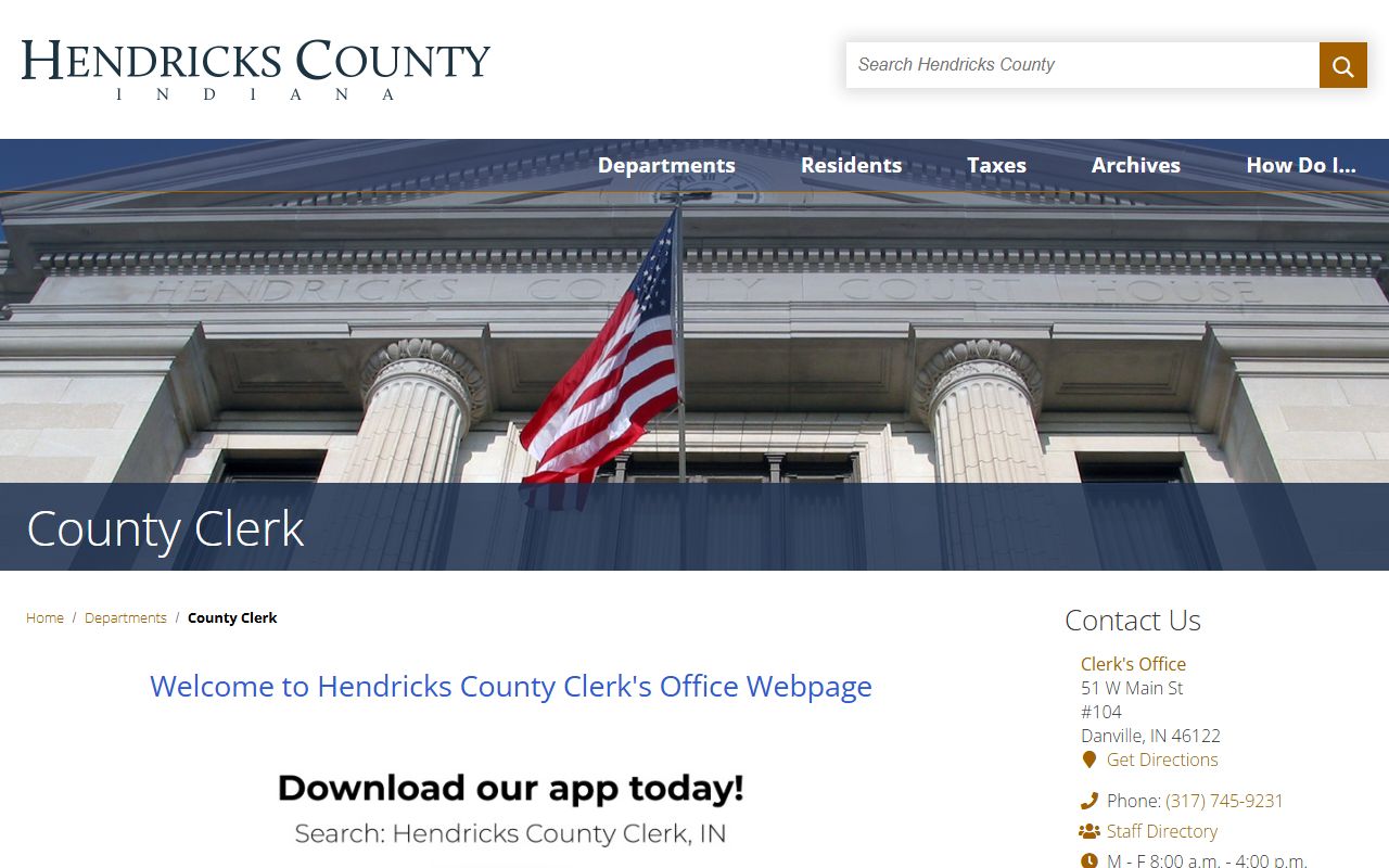 Hendricks County Indiana clerk office for public records
