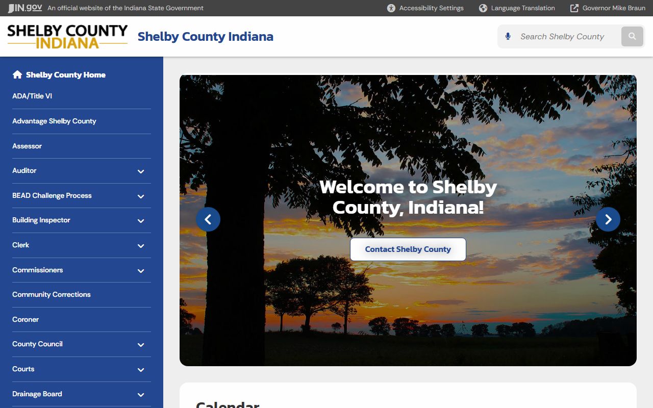 Shelby County Indiana government website showing public records resources and department contacts